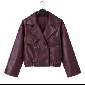 Giacca Donna in Ecopelle Bordeaux Cropped