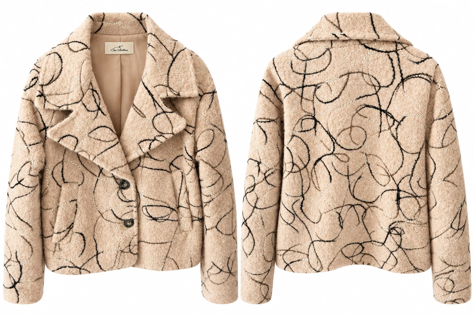 Giacca Donna Bouclé Beige Fantasia Astratta